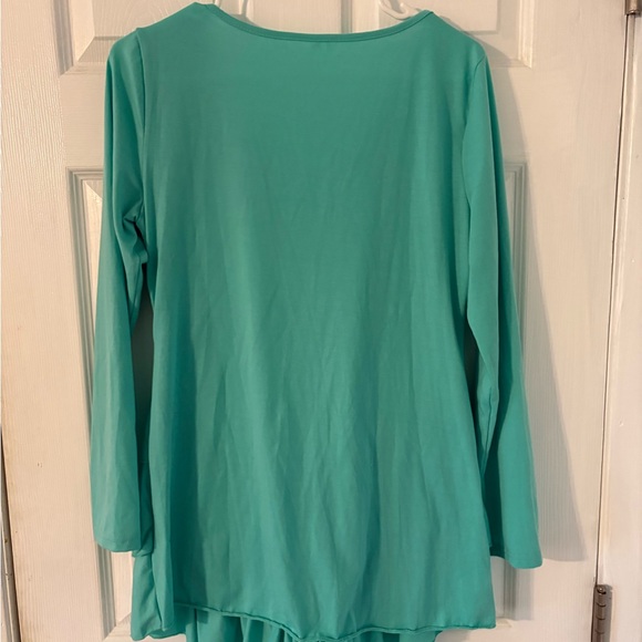 Y2K Boho Heart Buckle Ruffle Tiered Mini Dress Teal Long Sleeve Large - Picture 6 of 7